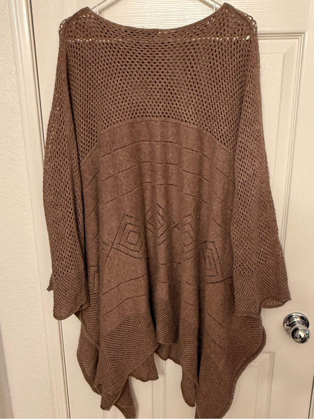Love Stitch Brown Open-Knit Poncho Sweater